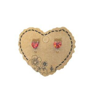 Heart Cut Fire Red Garnet Stud Earrings Sterling Silver 925 Post Screw